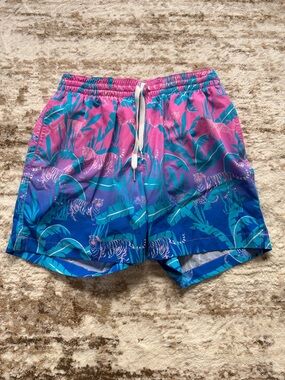 Chubbies Pink/Blue Swim Shorts with Teal Accent. Size: S - 5.5ins